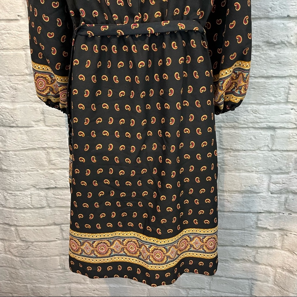 Vintage 70s/80s JJ Dean Paisley Print Belted MIDI Long Sleeve Bohemian Dress - Picture 4 of 16